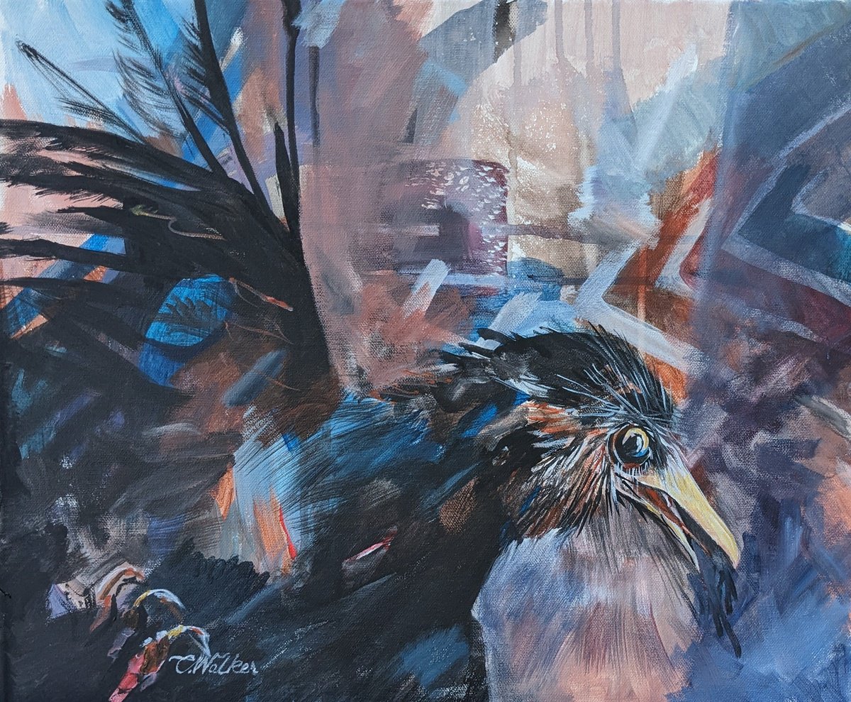 Naive Animal Acrylic Painting By Chris Walker, 18 X 15, Plumage, Original Artwork