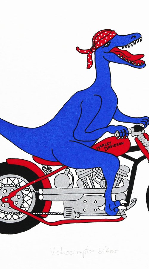 Velociraptor biker by Liz Whiteman Smith