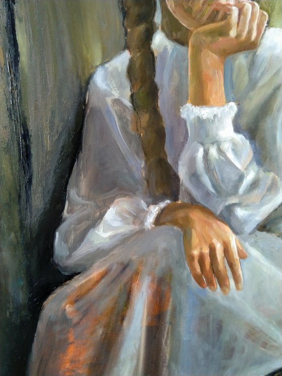 Tale 60x50cm ,oil/canvas, impressionistic portrait