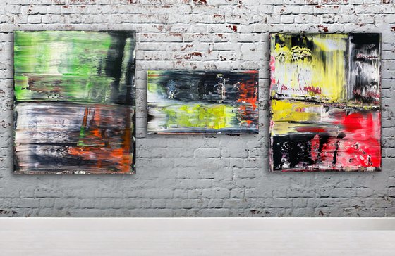 "Bridging The Gap" - Save As A Series - Original PMS Large Abstract Triptych Acrylic Paintings On Hand Stretched and Gallery Wrap Canvas - 86" x 36"