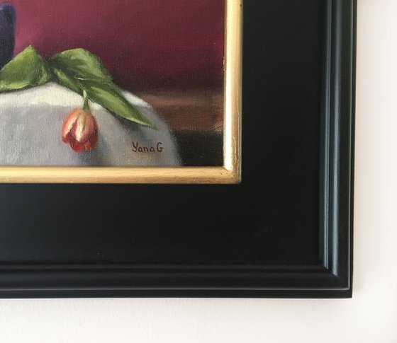 Tulips. Original Oil Painting. Framed oil painting.