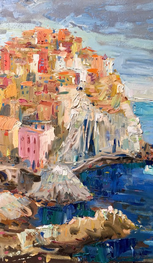 Manarola Cinque Terre 2021 , oil painting already framed by Altin Furxhi