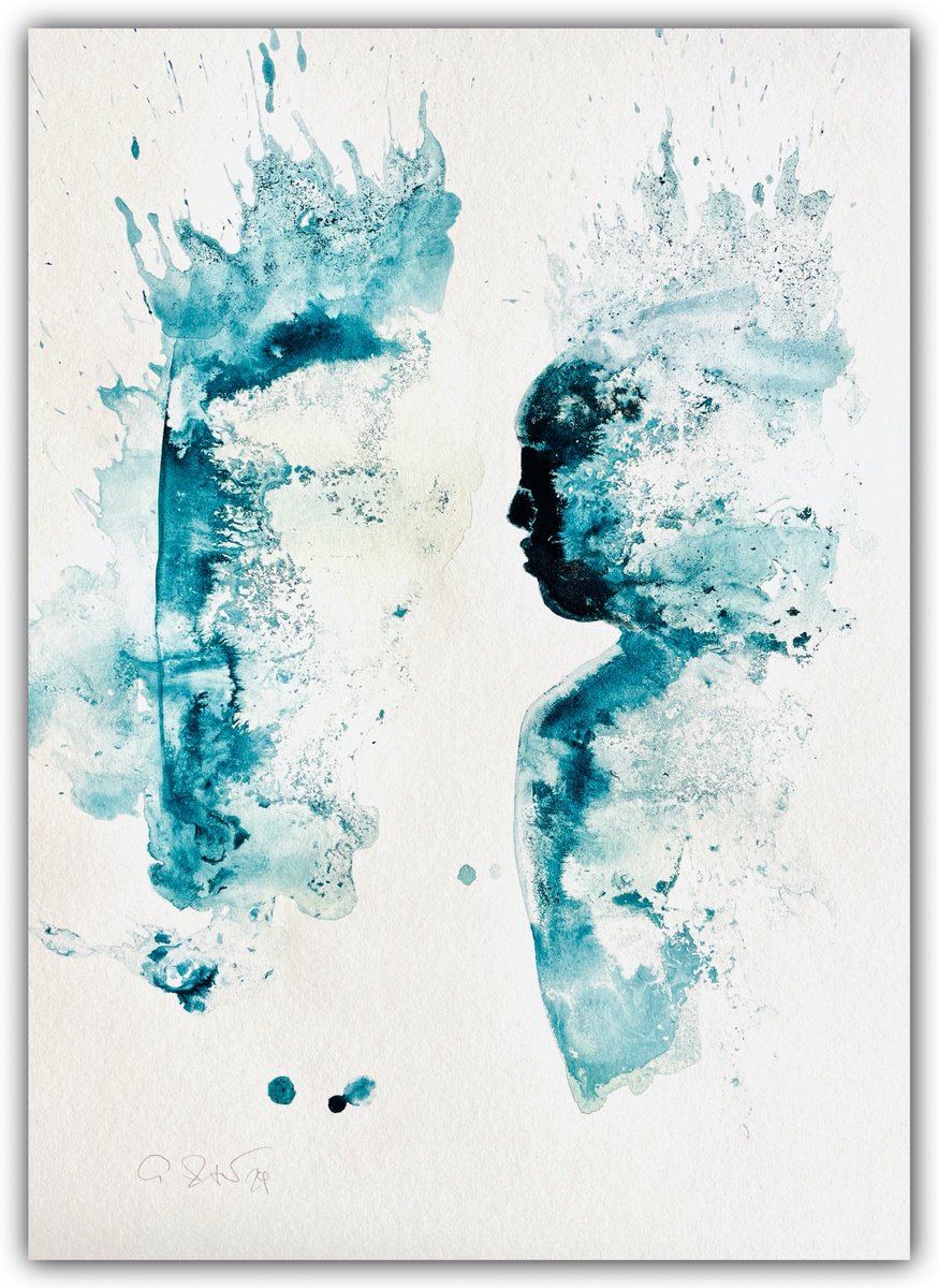 Abstract Portrait Watercolour By Gesa Reuter, 12 X 16, Facing It, Original Artwork