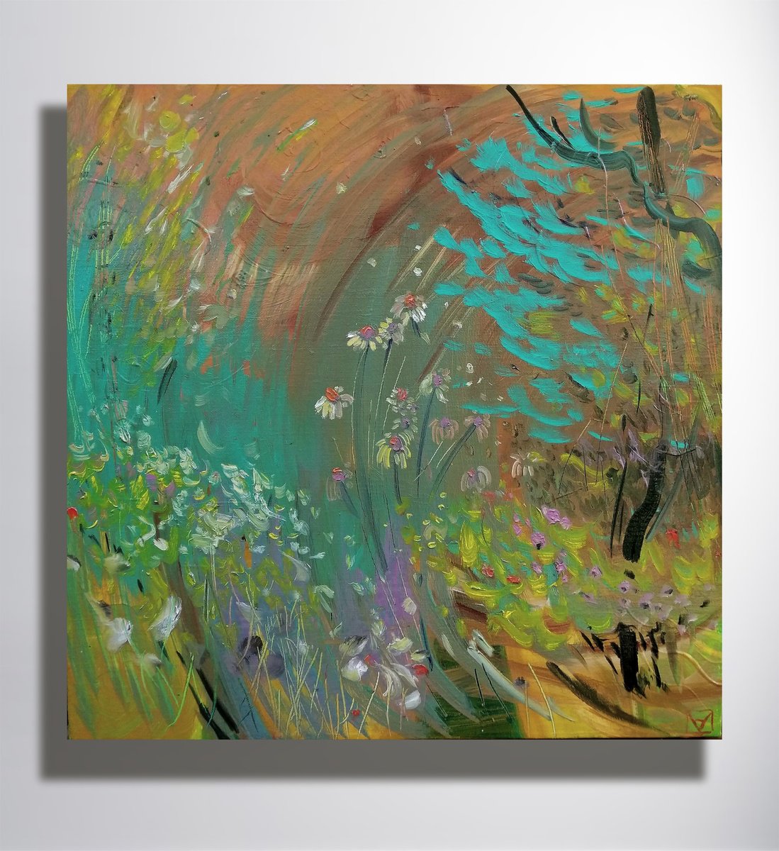 Impressionistic Landscape Oil Painting By Marya, 20 X 20", "Garden Flowers", Original Artwork