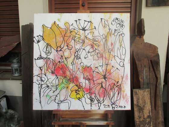 spring flowerpower acrylpainting 31,5 x 31,5 inch