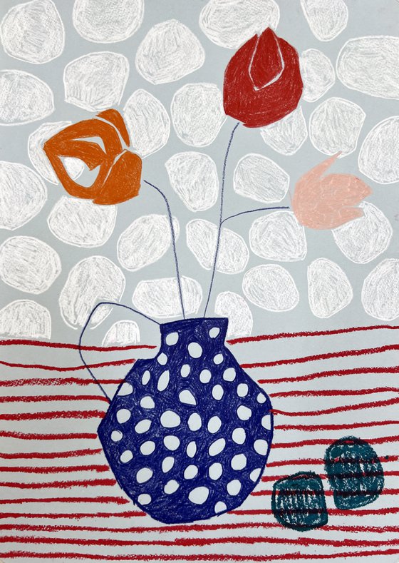 Polka Dot Vase with Flowers