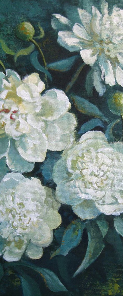 Peonies - Floral art, Acrylic, 35x40 cm by Elena Oleniuc
