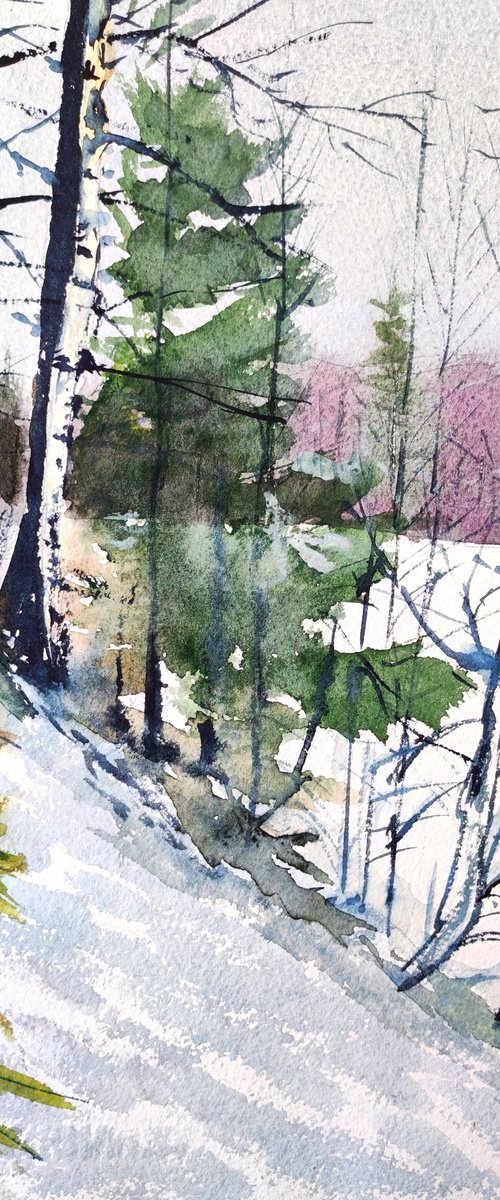 Winter landscape by watercolor by Leonid Kirnus