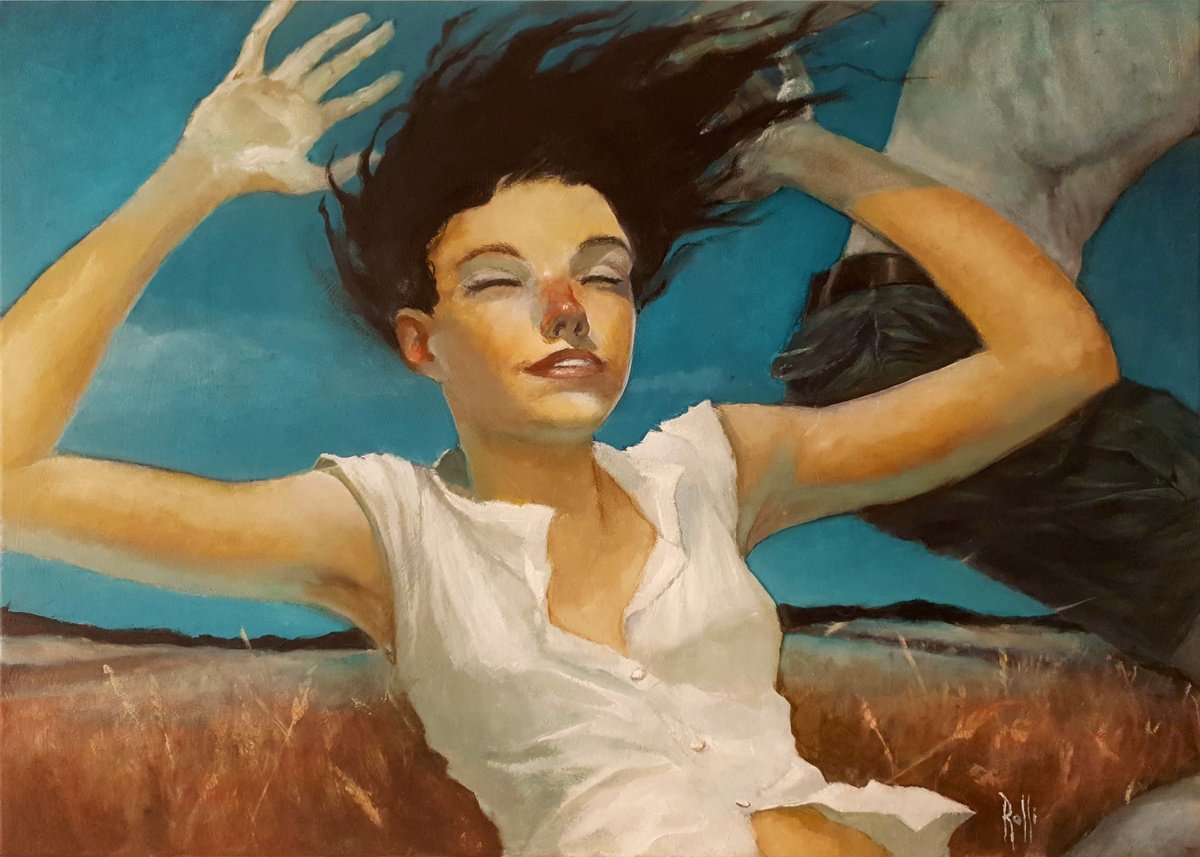 Impressionistic Portrait Oil Painting By Armando Rossi, 28 X 20, Jumping, Original Artwork