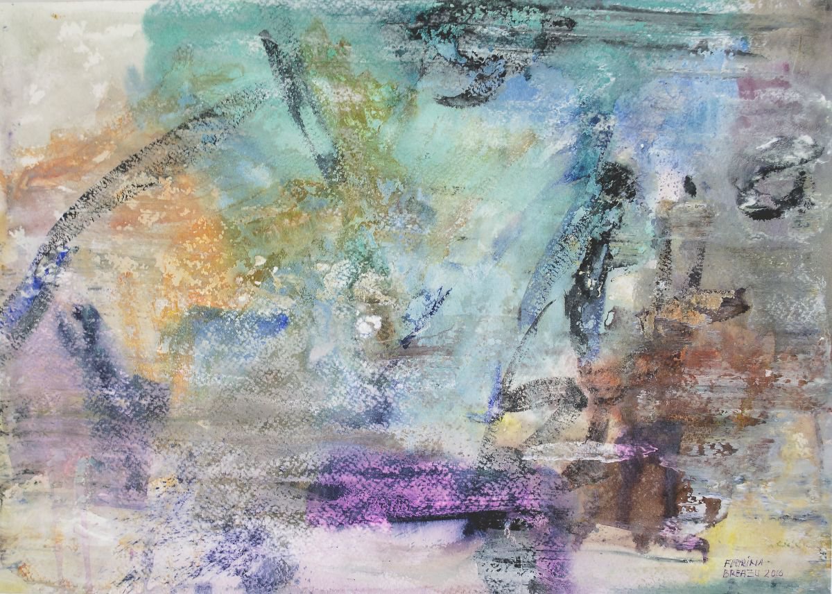 Organic Abstract Painting By Florina Breazu, 22 X 17, Atemporal Field, Original Artwork