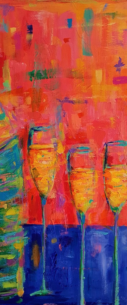 Prosecco Bottle and Glasses by Dawn Underwood