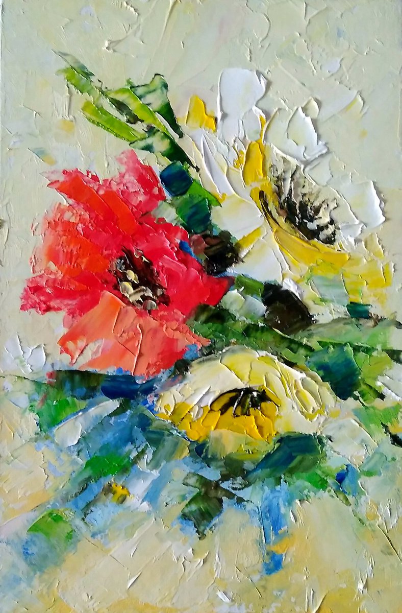 Floral Painting Original Art Small Oil Artwork Abstract Flower Wall Art by Yulia Berseneva