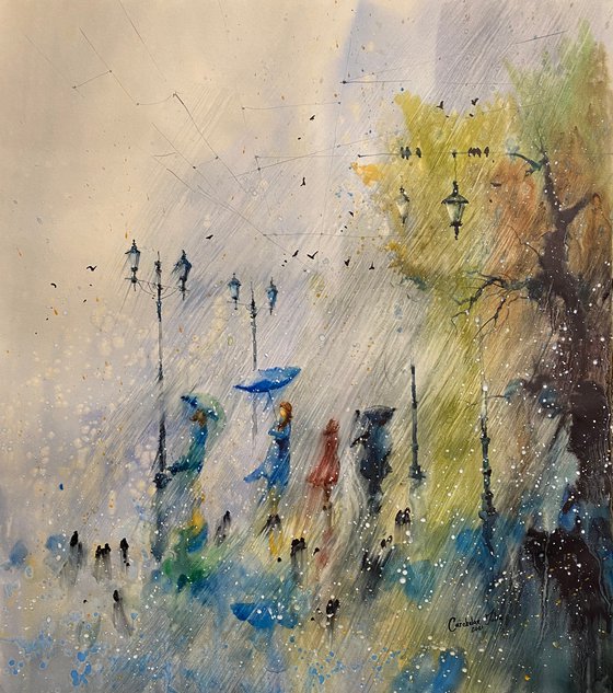 Watercolor “Sudden rain” perfect gift