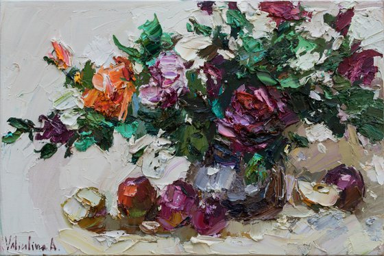 Roses in a vase  Still life painting- Original impasto oil painting