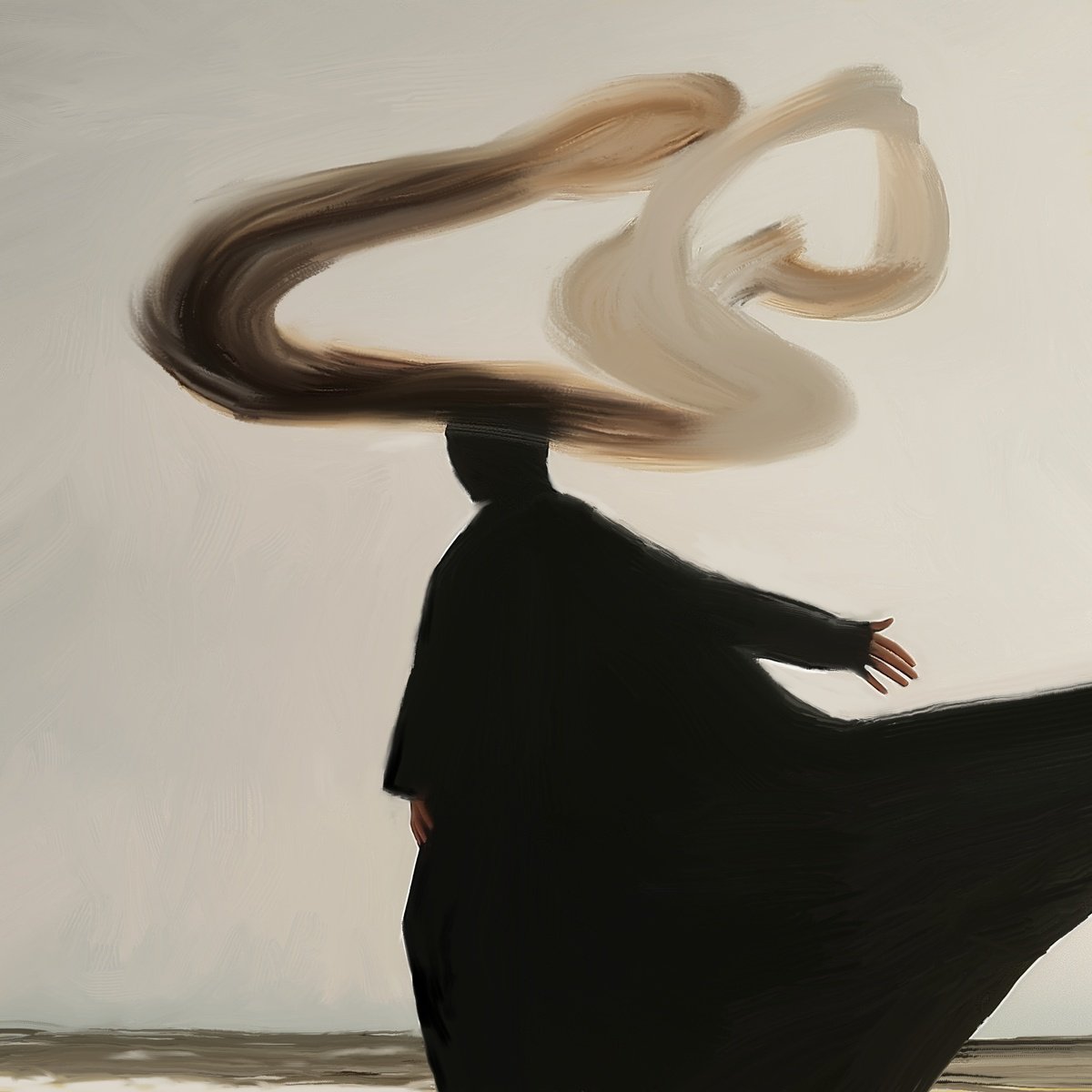 Expressive Portrait Acrylic Painting By Anzhelika Klimina, 24 X 24, Lonely Figure N8, Original Artwork