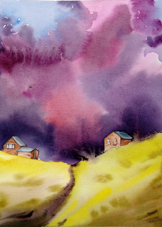 Purple Clouds. Landscape painting