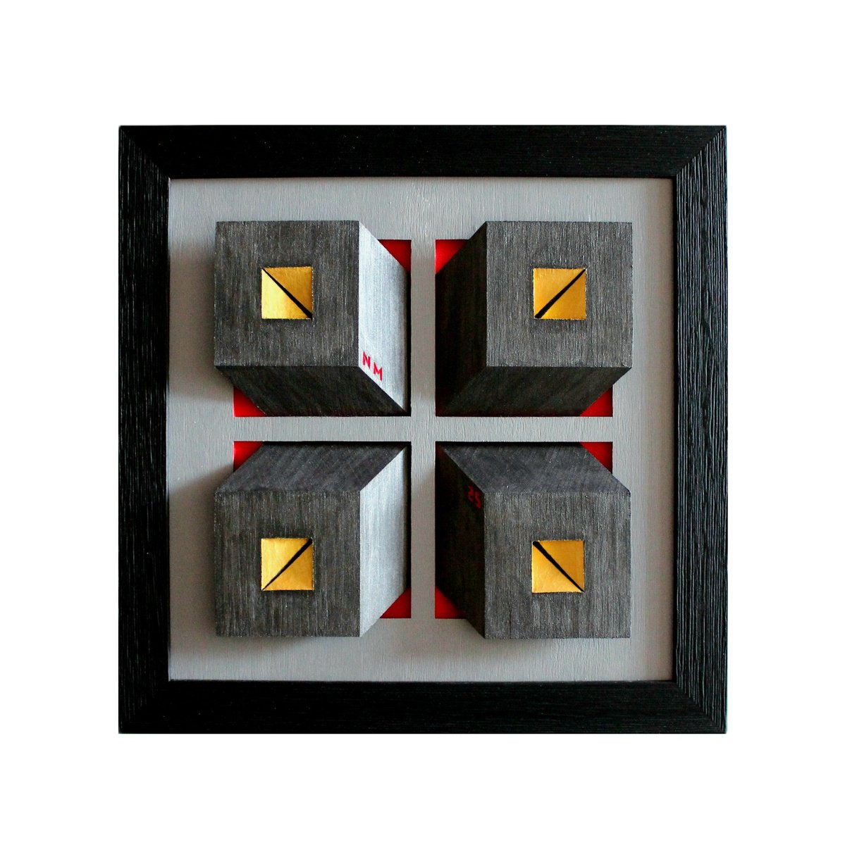 Geometric Abstract Relief By Nikolay Martinov, 15 X 15", "Dark Cubes", Original Artwork