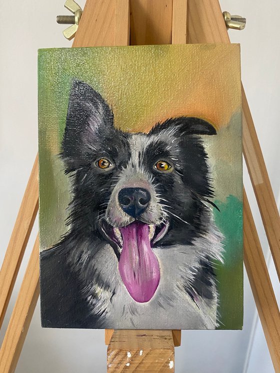 Collie dog oil painting