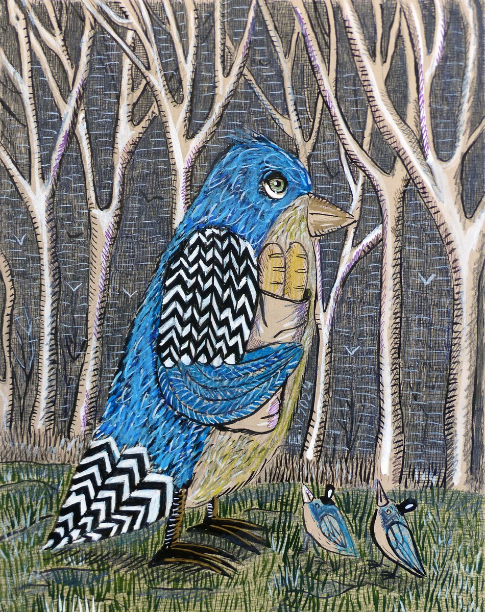 Illustrative Animal Drawing By Elizabeth Vlasova, 11 X 14, Secrets Of The Forest, Original Artwork