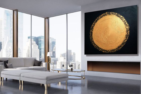 The Light Inside of Me - XL Large, Textured abstract art – Expressions of energy and light - Black & Gold Art. READY TO HANG!