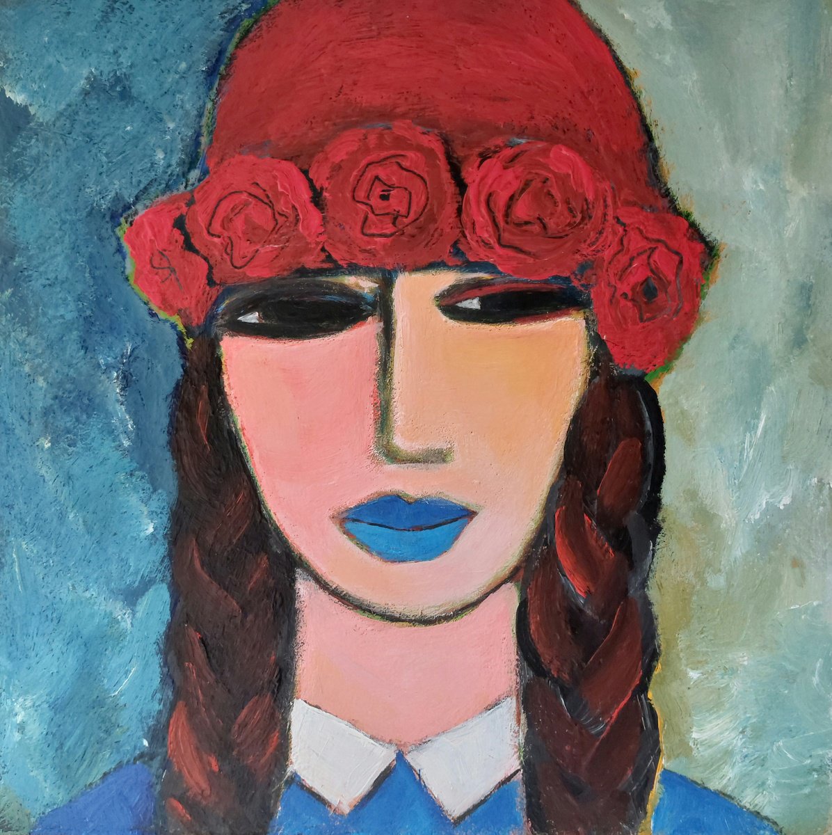 Blue kiss, red roses by Nelly van Nieuwenhuijzen