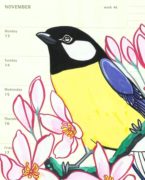 Birds of Europe: Great Tit and Clematis