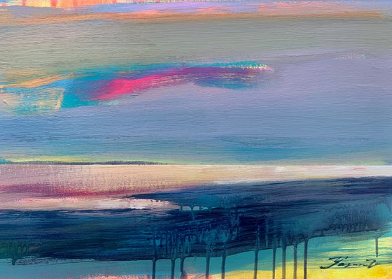 Big horizontal painting - "Gentle sunset" - Expressionism - Minimalism - Seascape