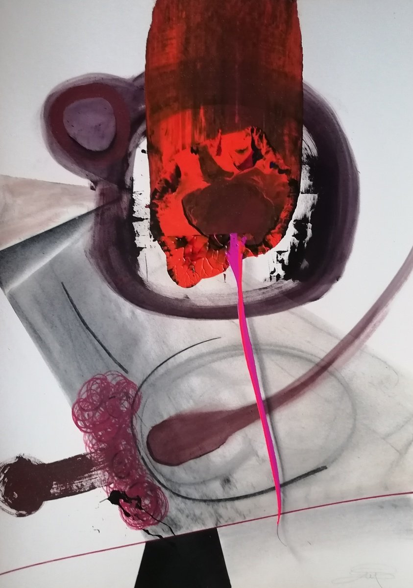 Surrealistic Abstract Acrylic Painting By Stefano Mazzolini, 28 X 39", Fiorge, Original Artwork