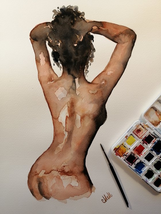 naked beauty - black and white watercolor art