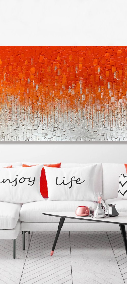 Cascade of Orange - LARGE,  TEXTURED, PALETTE KNIFE ABSTRACT ART – EXPRESSIONS OF ENERGY AND LIGHT. READY TO HANG! by Julijana Ravbar