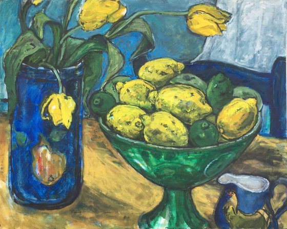 lemons and yellow tulips