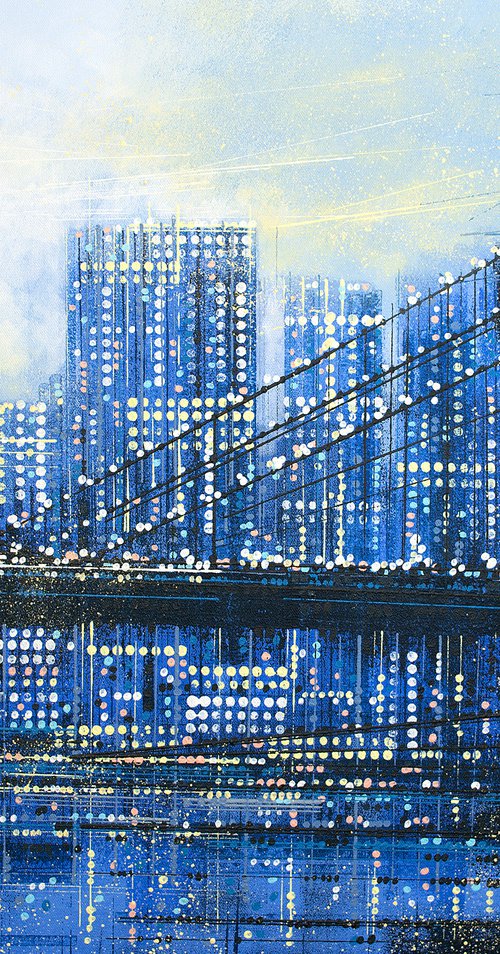 New York - The Brooklyn Bridge With City Lights by Marc Todd
