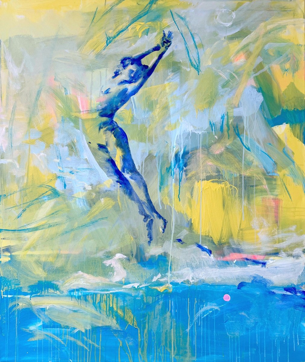 Abstract Portrait Acrylic Painting By Zakhar Shevchuk, 43 X 51", Leap Of Becoming, Original Artwork