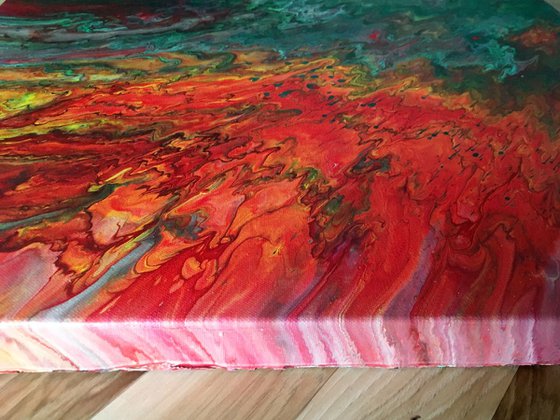 "Up In Flames" - FREE WORLDWIDE SHIPPING - Original Abstract PMS Fluid Acrylic Painting - 24 x 24 inches