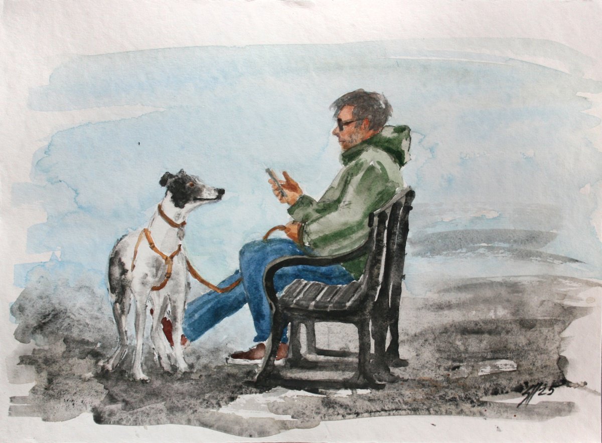Impressionistic Watercolour , Walking The Dog Ii By Salana Art / Svetlana Samovarova, 15 X 11, Artwork For Sale On Artfinder