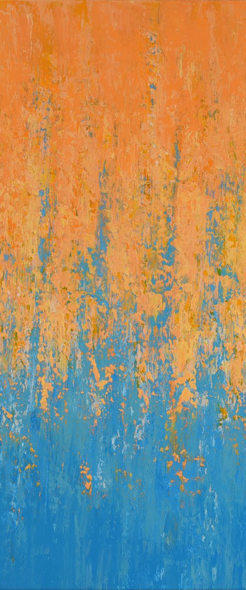 Orange into Blue - Modern Colorful Textured Abstract by Suzanne Vaughan