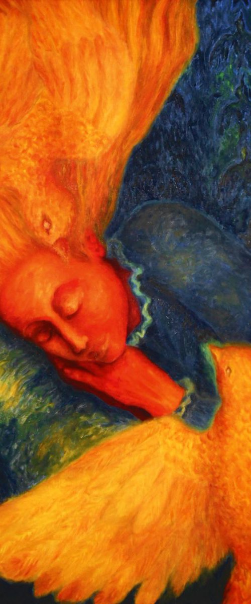 Sleeping girl with two birds ANT15n36 by Tatiana Leony