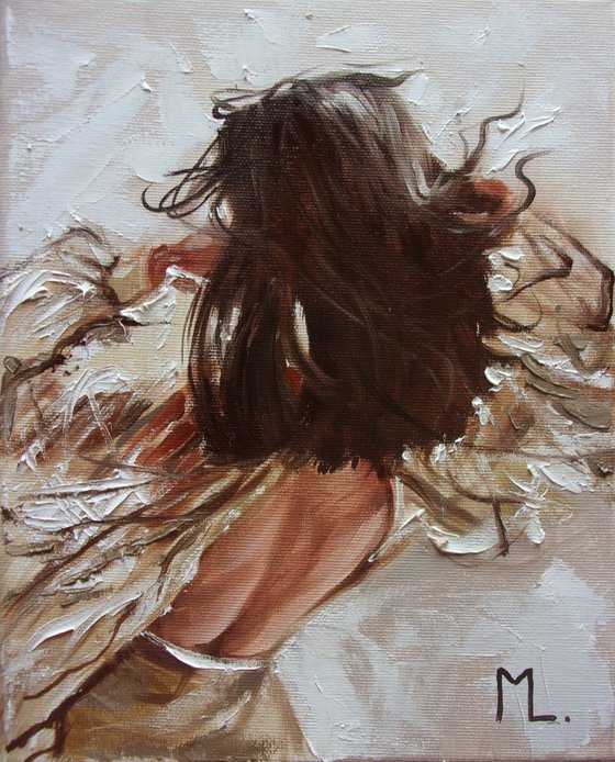 " LADY II ... " original painting wind romantic palette knife GIFT