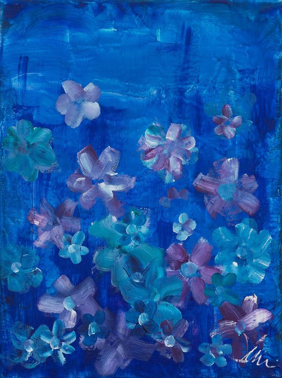 Garden in the night - Abstract blue flowers