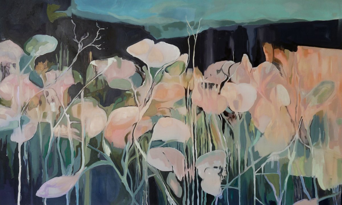 Expressive Landscape Oil Painting By Anat Wegier, 59 X 35, Fleeting Bloom, Original Artwork