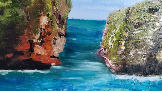 Rocks, original landscape seascape Bali oil painting, bedroom art