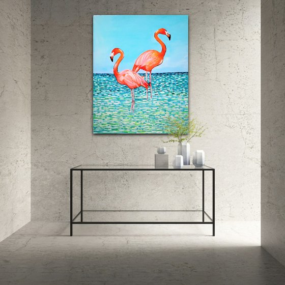 Flamingos  / 110 x 90 x 0.1 cm