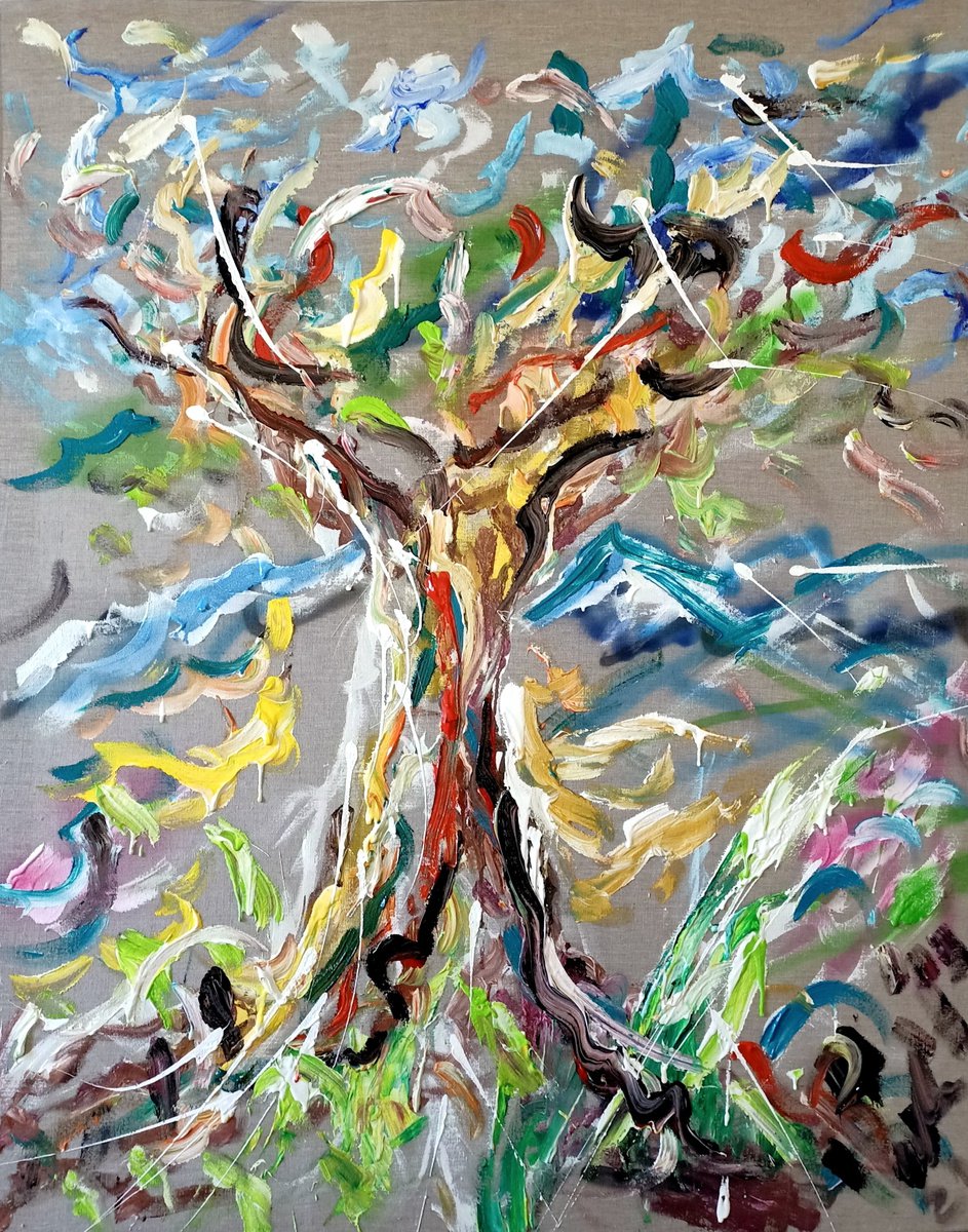 Impressionistic Abstract Acrylic Painting By Antonino Puliafico, 59 X 47, Radici In Fiore, Original Artwork