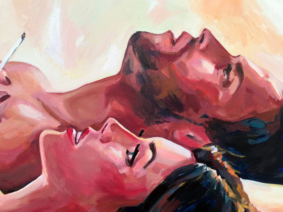 AND WHAT? -  original oil painting erotic art decor home decor gift idea, man and woman, sex, erotic art, love, naked, nude, cigarette