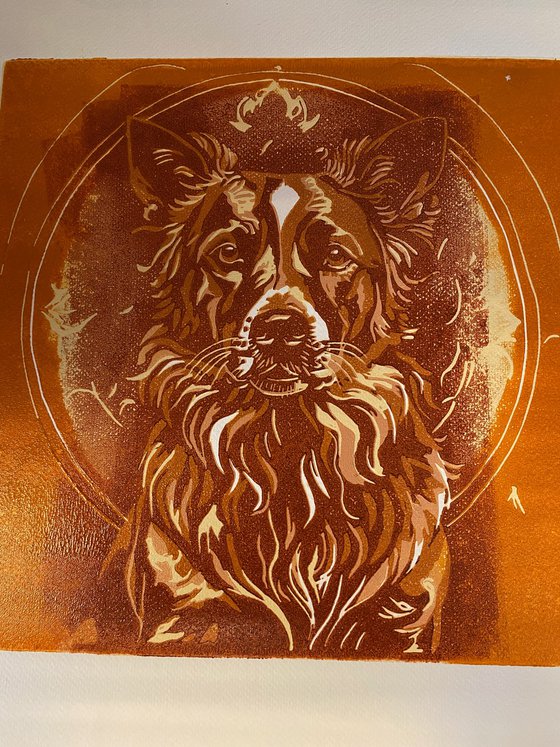 Dog – reduction linocut print