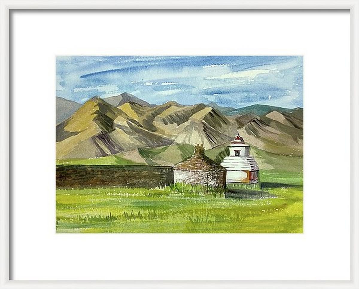 Ladakh Landscape watercolour on paper 11.7x 8.2 by Asha Shenoy