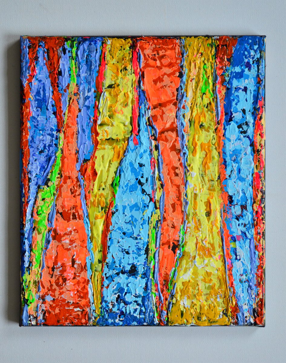 Abstract Landscape Acrylic Painting By Misty Lady - M. Nierobisz, 10 X 12", Trunks In Fantasy Colours, Original Artwork