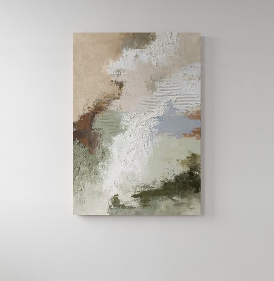 "Beige Fjord" Abstract beige sage green art