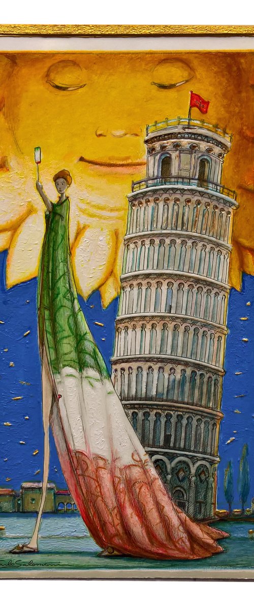 VIEW OF PISA, WITH SELFIE - ( 31 x 29 x 8 cm ) by Carlo Salomoni