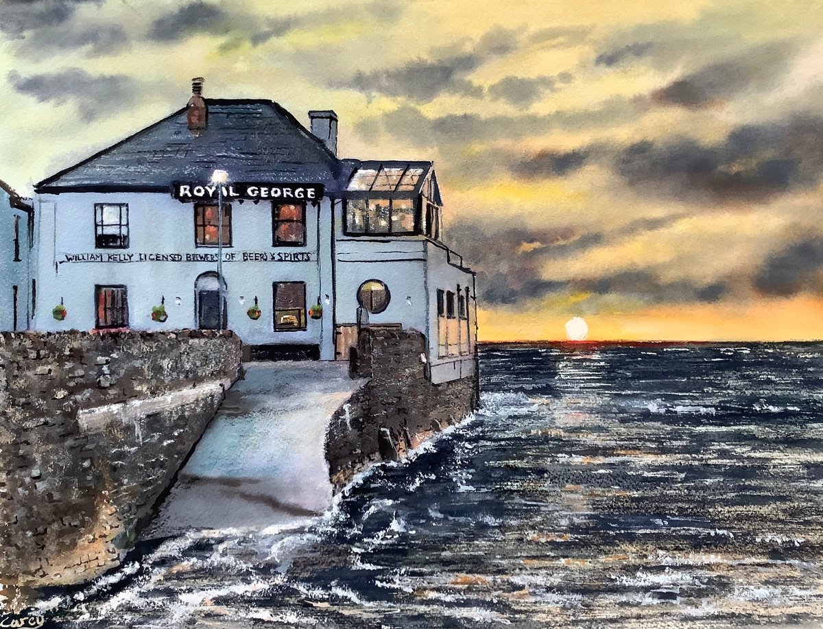 Impressionistic Landscape Watercolour By Darren Carey, 15 X 11, Sunset Over Appledore, Original Artwork